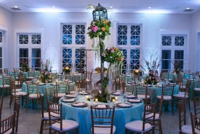 Reception decor and blue uplighting